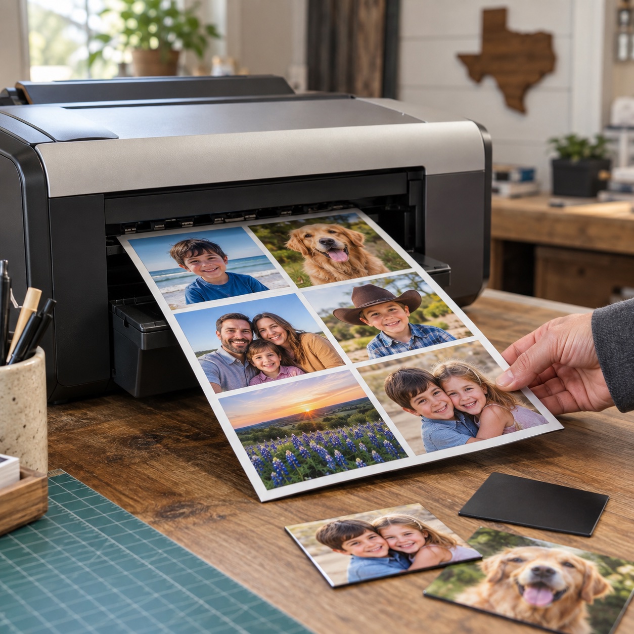 Printer producing a photo magnet in Texas